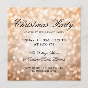 Elegant Christmas Party Copper Glitter Lights Invitation
