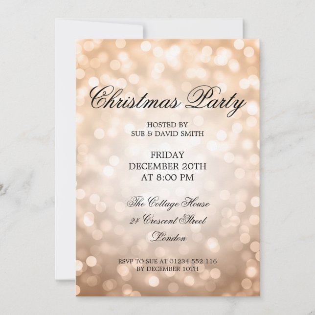 Elegant Christmas Party Copper Glitter Lights Invitation (Front)