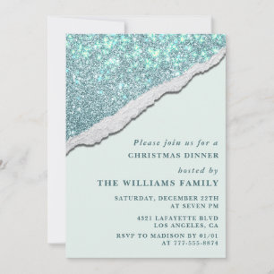 Elegant Christmas Party  Dinner Glitter Invitation