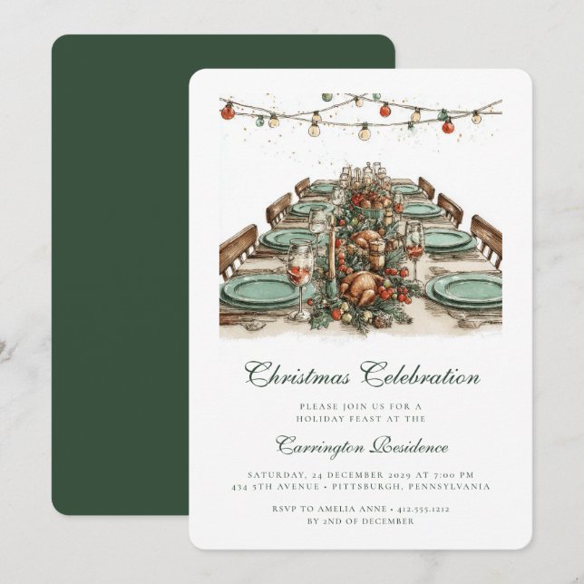Elegant Christmas Party - Dinner Invitation  (Front/Back)