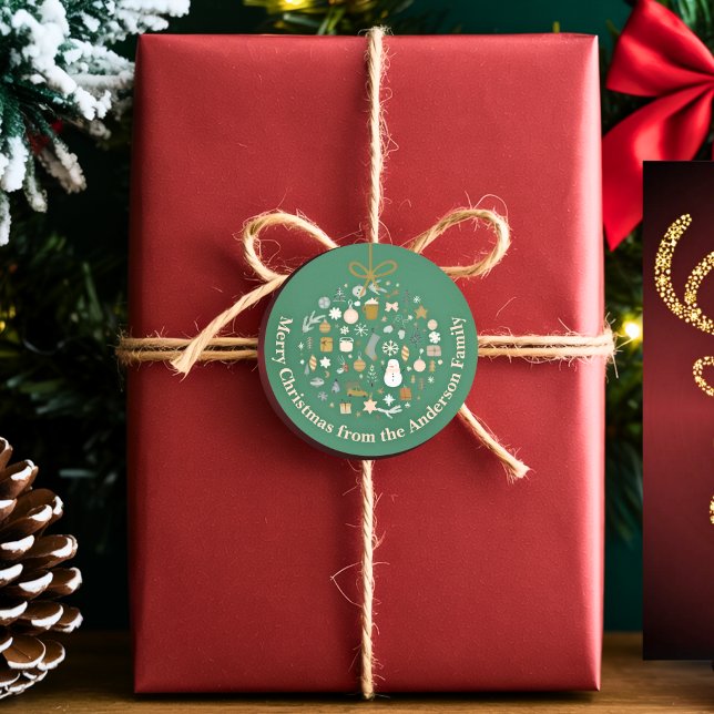 Elegant Christmas Party Festive Holiday Minimalist Classic Round Sticker (Creator Uploaded)