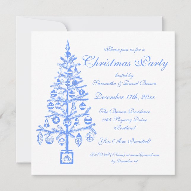Elegant Christmas Party Festive Tree Blue Invitation (Front)