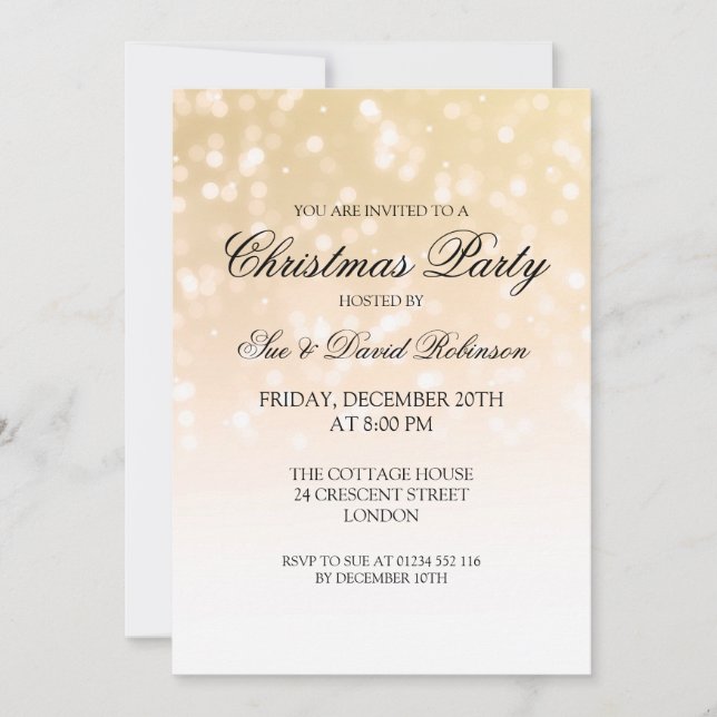 Elegant Christmas Party Gold Bokeh Sparkle Lights Invitation (Front)