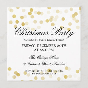 Elegant Christmas Party Gold Foil Glitter Lights Invitation