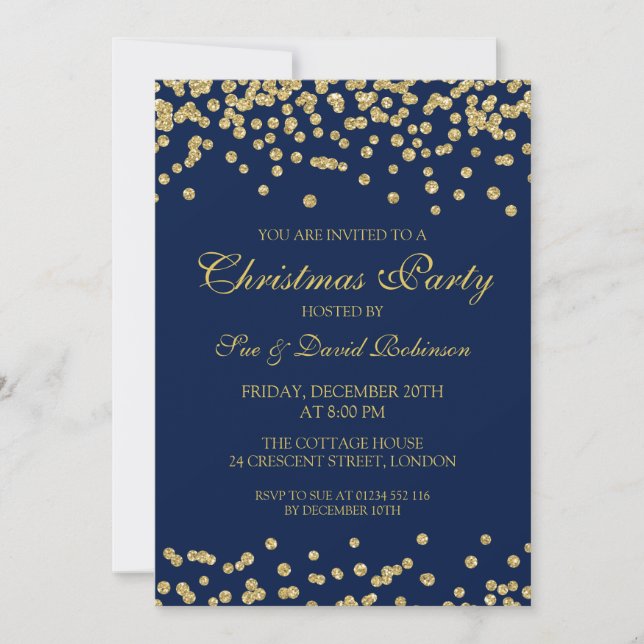 Elegant Christmas Party Gold Glitter Confetti Invitation (Front)