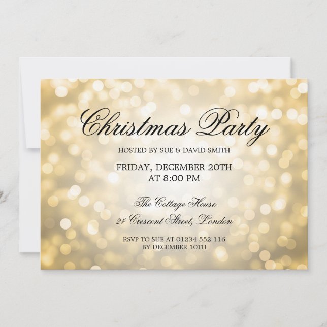 Elegant Christmas Party Gold Glitter Lights Invitation (Front)
