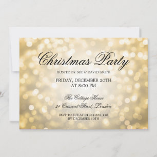 Elegant Christmas Party Gold Glitter Lights Invitation