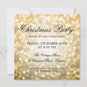 Elegant Christmas Party Gold Glitter Lights Invitation