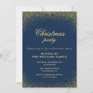 Elegant Christmas Party Gold Navy Glam Invitation