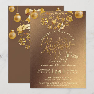 Elegant Christmas Party Gold Shimmering Lights  Invitation