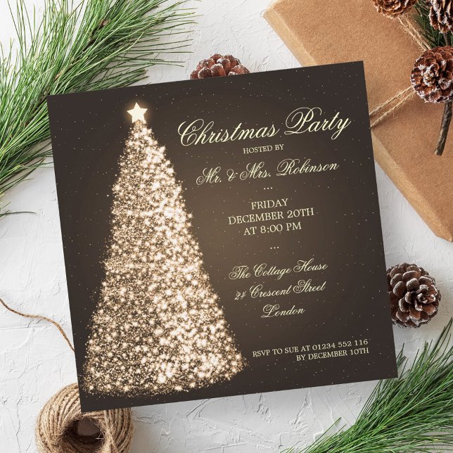 Elegant Christmas Party Gold Tree Invitation (Elegant Christmas Party Gold Tree Invitation)
