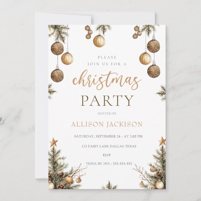 Elegant Christmas PARTY  Gold Watercolor Glitter  Invitation (Front)