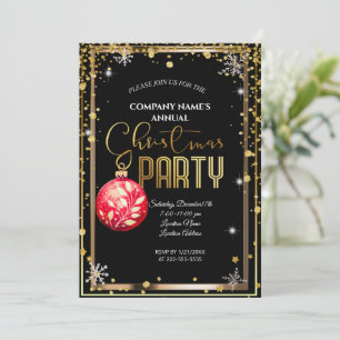 Elegant Christmas PARTY,Golden Red Winter Holidays Invitation