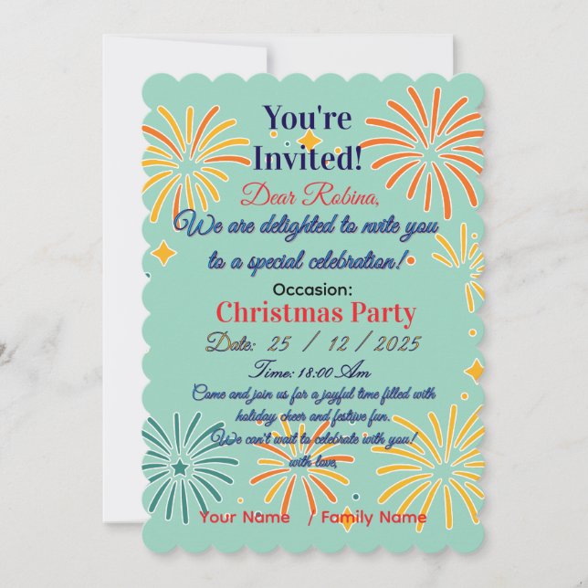 Elegant Christmas Party Invitation  (Front)