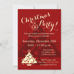 Elegant Christmas party invitations   Red and ecru