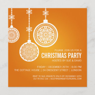 Elegant Christmas Party Ornaments Orange Invitation