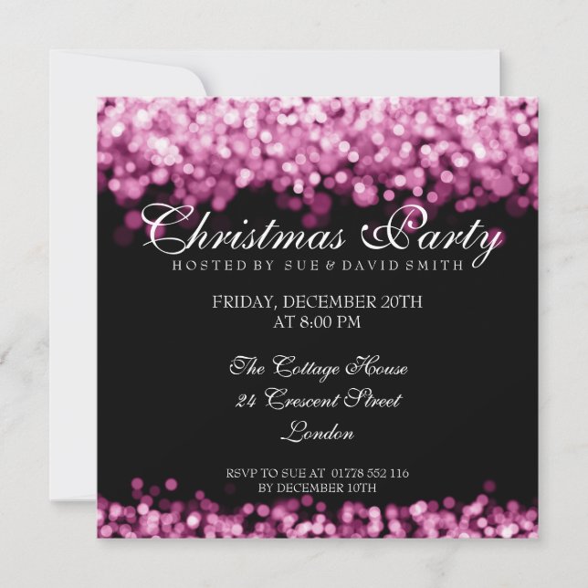 Elegant Christmas Party Pink Shimmering Lights Invitation (Front)