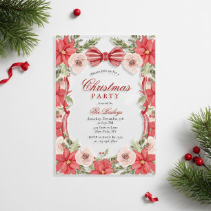 Elegant Christmas Party Poinsettia Floral Bow Acrylic Invitations