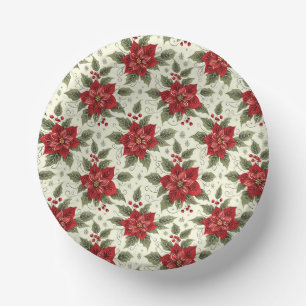 Elegant Christmas Party Poinsettia Paper Plate