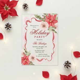 Elegant Christmas Party Poinsettia Ribbon Frame Acrylic Invitations