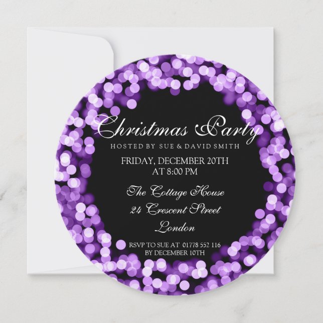 Elegant Christmas Party Purple Sparkly Lights Invitation (Front)