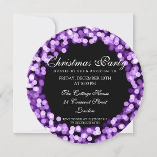 Elegant Christmas Party Purple Sparkly Lights Invitation