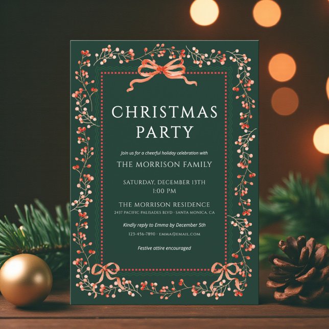 Elegant Christmas Party Red Bow Holiday Invitation (Creator Uploaded)