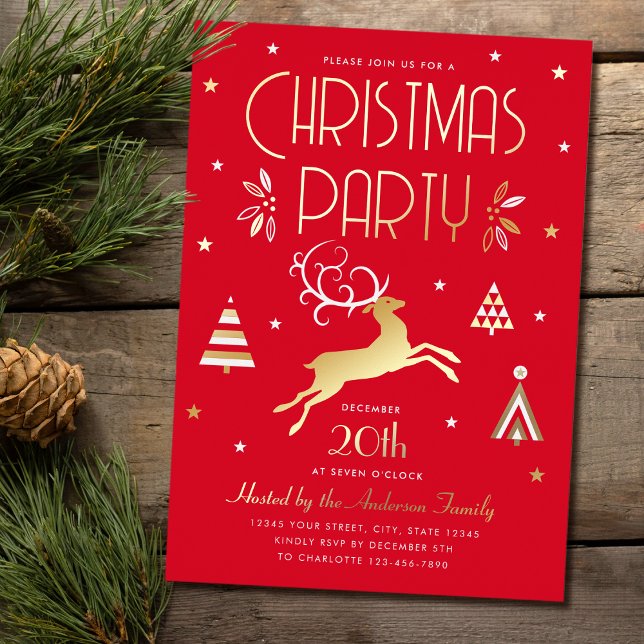 Elegant Christmas Party Red Gold Foil Invitation (Creator Uploaded)
