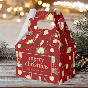 Elegant Christmas Party Red Gold Pattern Favour Box