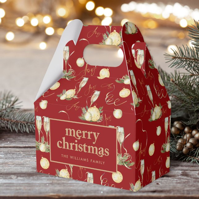 Elegant Christmas Party Red Gold Pattern Favour Box (Creator Uploaded)