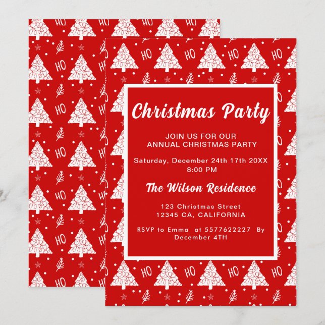 Elegant Christmas Party Red Invitation (Front/Back)