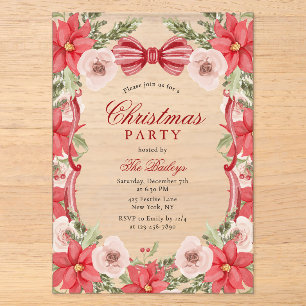 Elegant Christmas Party Red Pink Floral Bow Acrylic Invitations
