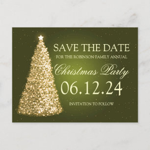 Elegant Christmas Party Save The Date Gold Green Announcement Postcard