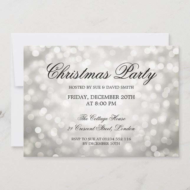 Elegant Christmas Party Silver Glitter Lights Invitation (Front)