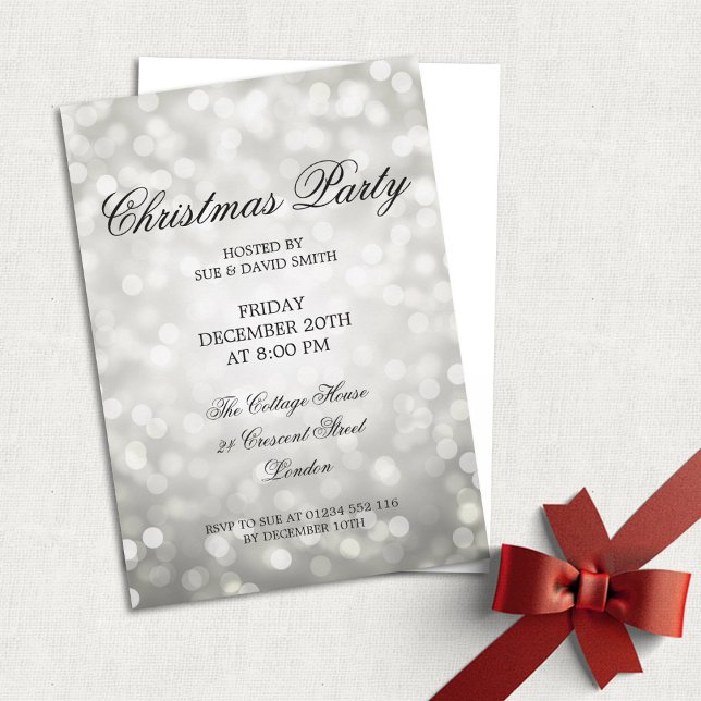 Elegant Christmas Party Silver Glitter Lights Invitation (Creator Uploaded)