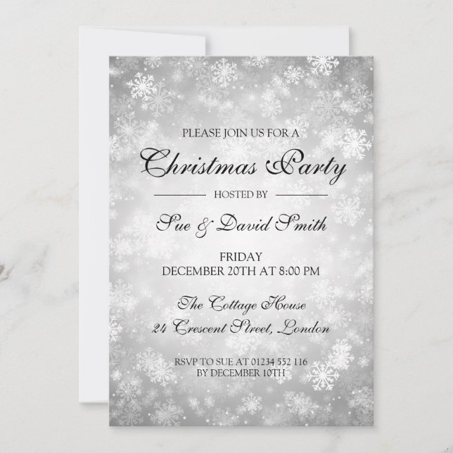 Elegant Christmas Party Silver Winter Wonderland Invitation (Front)