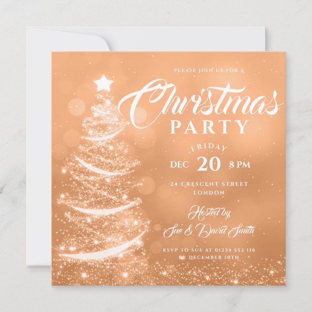 Elegant Christmas Party Sparkle Copper Holiday Invitation (Front)