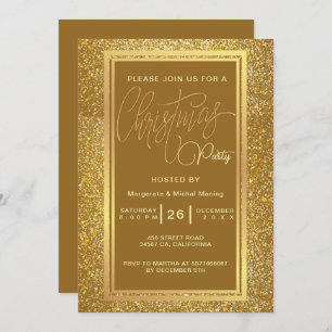 Elegant Christmas Party Sparkle Gold Invitation