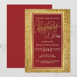 Elegant Christmas Party Sparkle Gold Invitation
