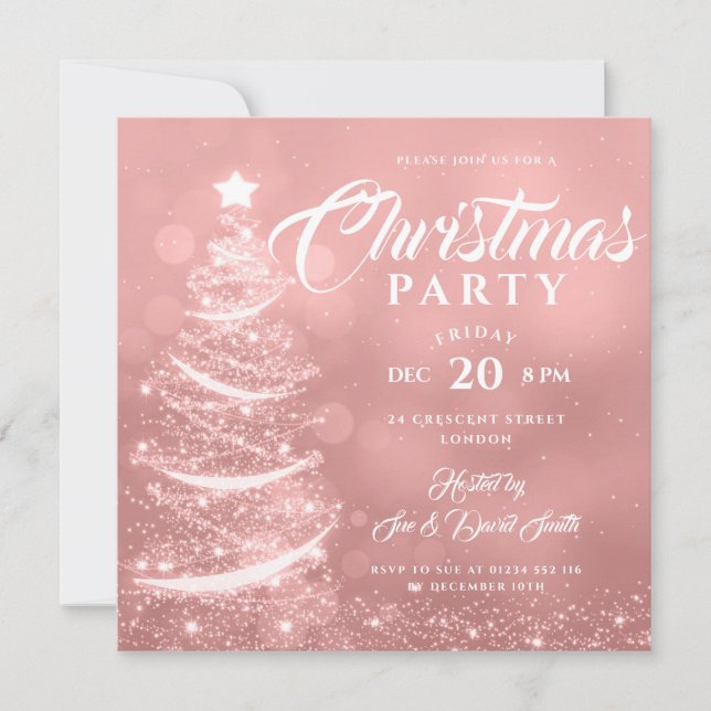 Elegant Christmas Party Sparkle Rose Gold Holiday Invitation (Front)