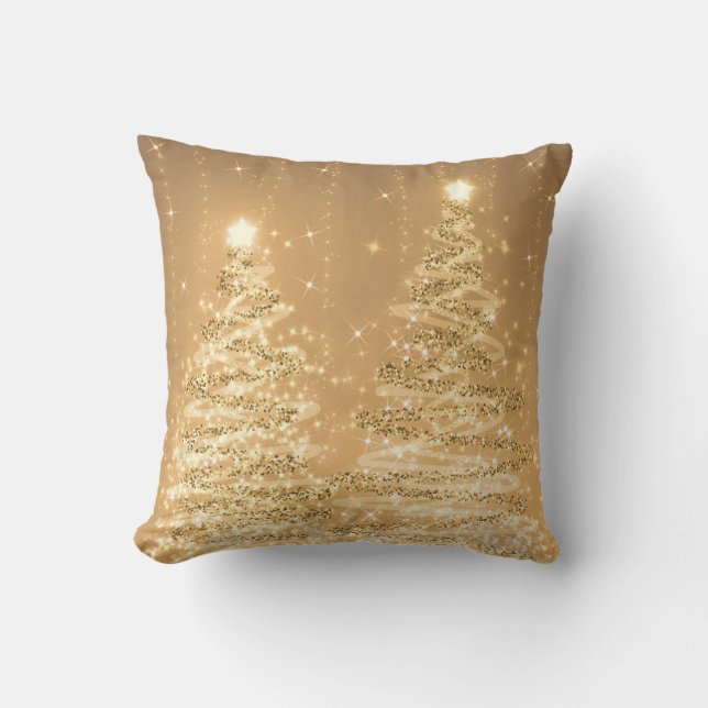 Elegant Christmas Party Sparkling Trees Copper Cushion (Front)