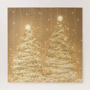Elegant Christmas Party Sparkling Trees Copper Jigsaw Puzzle