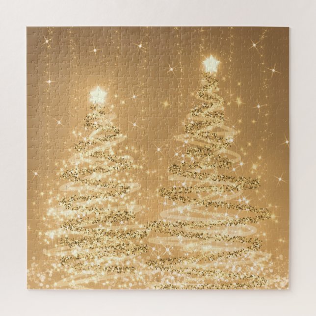 Elegant Christmas Party Sparkling Trees Copper Jigsaw Puzzle (Vertical)