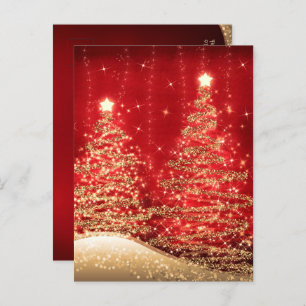 Elegant Christmas Party Sparkling Trees Red Invita Postcard