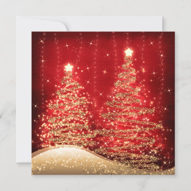 Elegant Christmas Party Sparkling Trees Red Invitation (Front)