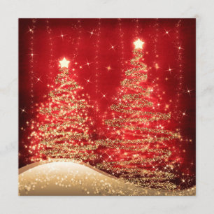 Elegant Christmas Party Sparkling Trees Red Invitation