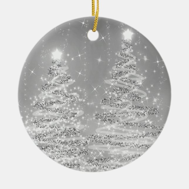 Elegant Christmas Party Sparkling Trees Silver  Ceramic Tree Decoration (Front)