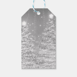 Elegant Christmas Party Sparkling Trees Silver Gift Tags