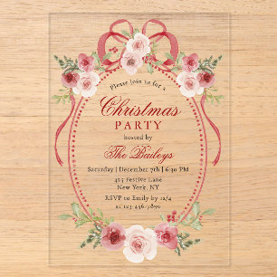 Elegant Christmas Party Watercolor Floral Frame Acrylic Invitations