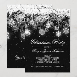 Elegant Christmas Party Winter Ornaments Black Invitation